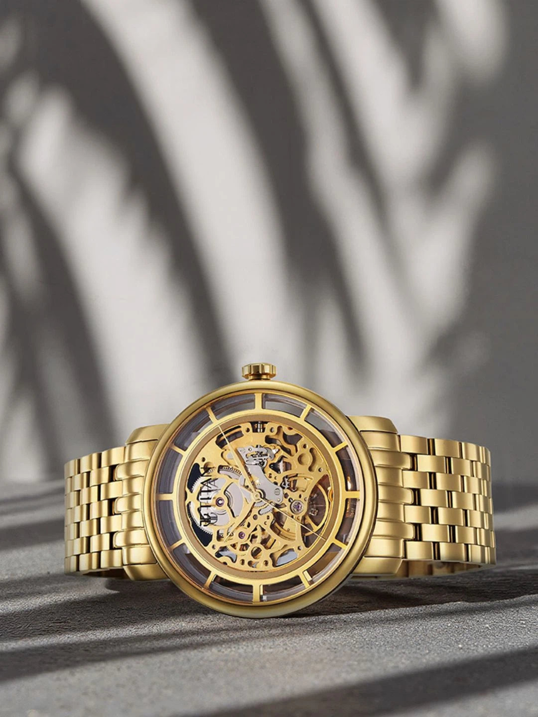 Titan Mechanical Slimline Automatic With Golden Dial Watch - NT90158YM01