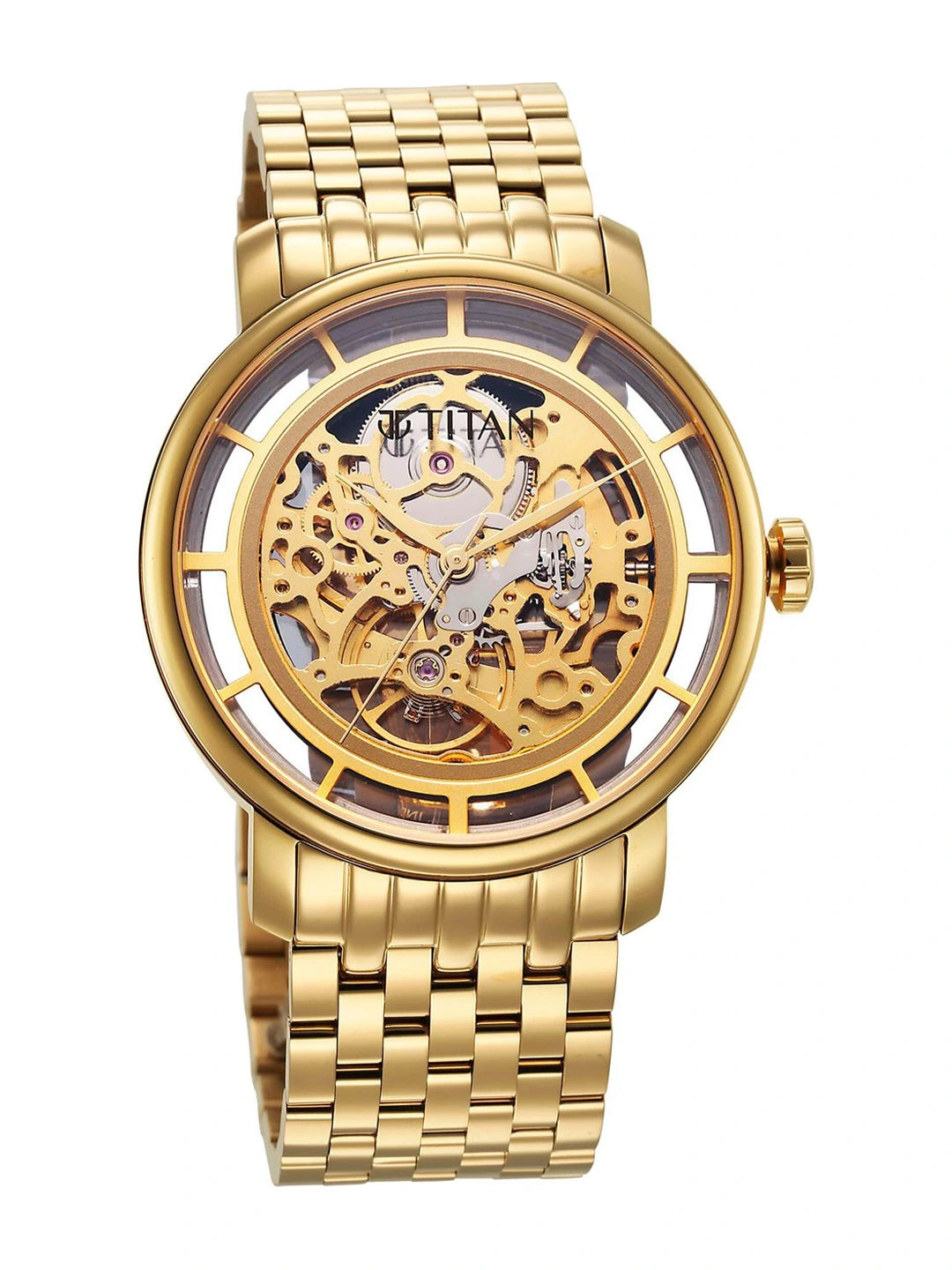Titan Mechanical Slimline Automatic With Golden Dial Watch - NT90158YM01