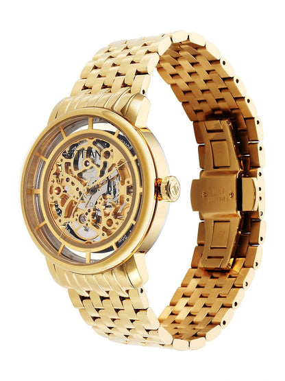 Titan Mechanical Slimline Automatic With Golden Dial Watch - NT90158YM01
