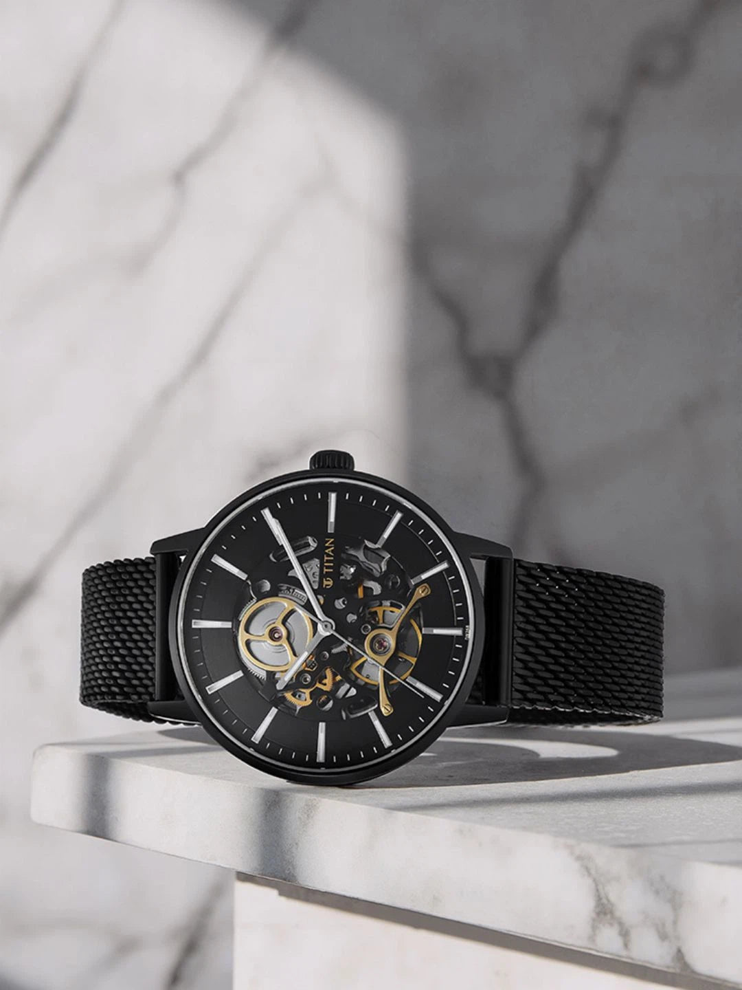 Titan Slimline Mechanical With Black Dial Watch - NT90159NM01