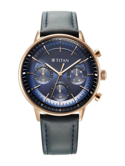 Titan Light Leathers Multifunction Analog With Blue Dial Watch - NT90171WL01