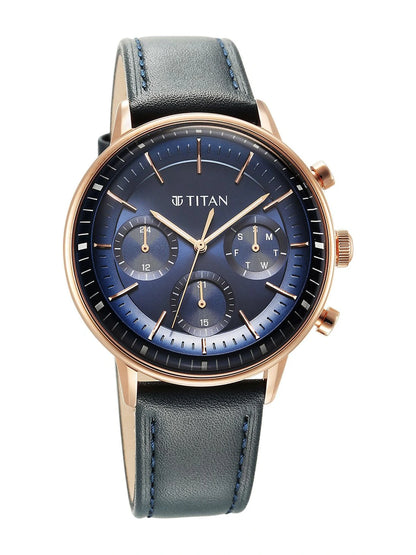 Titan Light Leathers Multifunction Analog With Blue Dial Watch - NT90171WL01