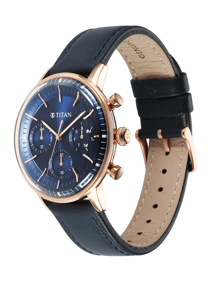 Titan Light Leathers Multifunction Analog With Blue Dial Watch - NT90171WL01