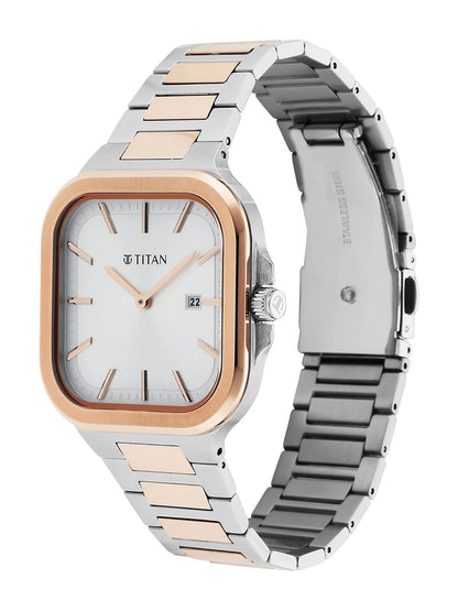Titan Classique Slim Square Quartz Analog With Silver Dial Watch - NT90176KM01