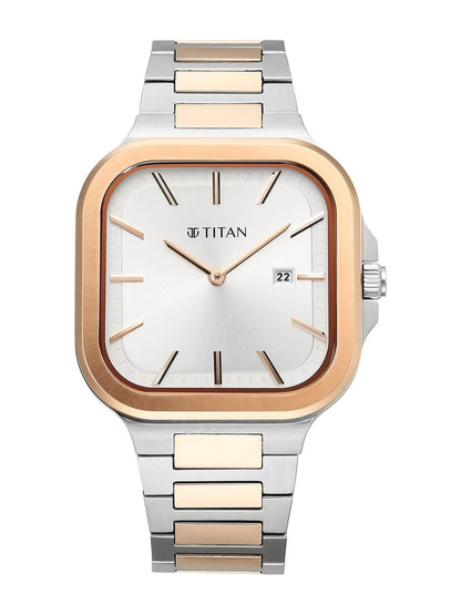 Titan Classique Slim Square Quartz Analog With Silver Dial Watch - NT90176KM01