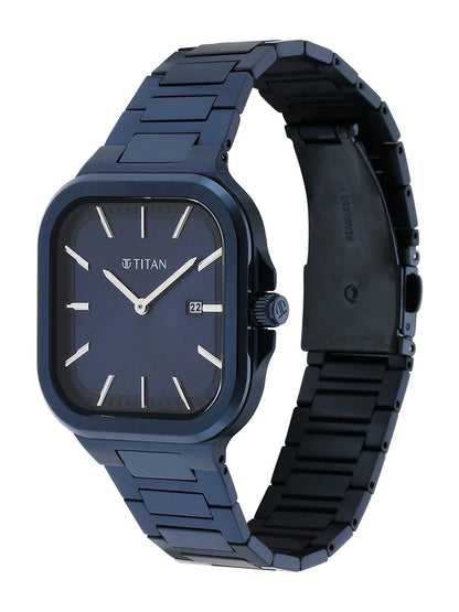 Titan Classique Slim Square Quartz Analog With Blue Dial Watch - NT90176QM01