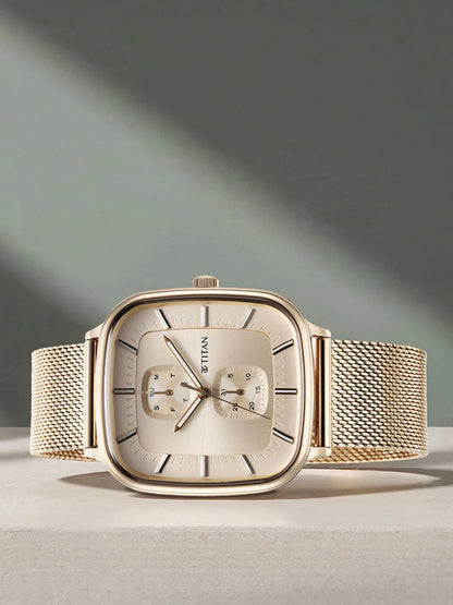 Titan Avant Garde Multifunction Analog With Champagne Dial Watch - NT90178WM01