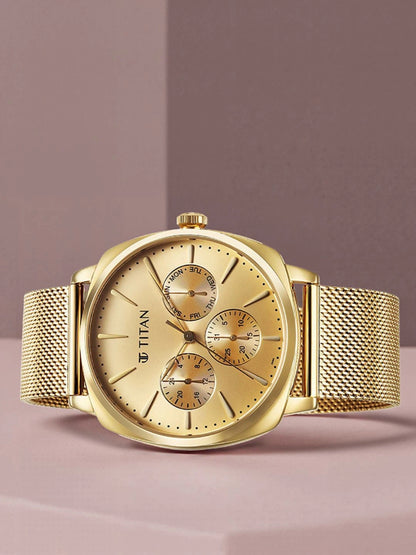 Titan Classique Suave Multifunction Analog With Champagne Dial Watch - NT90189YM02