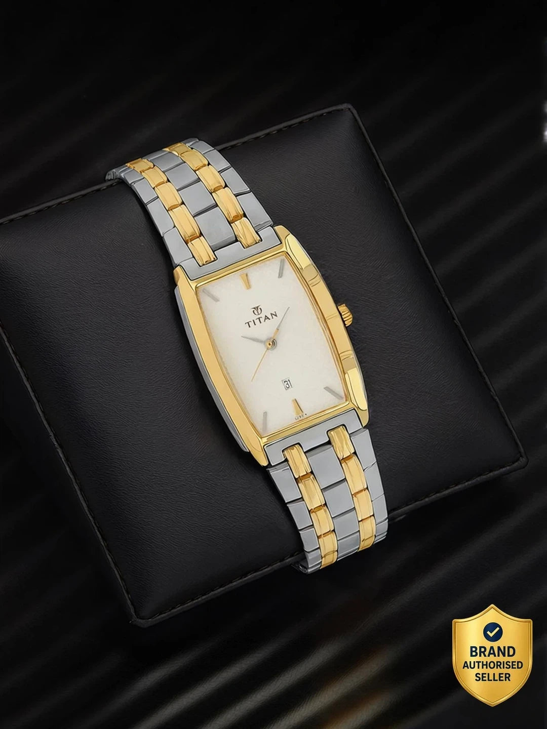 Titan Rectangle Silver Dial Analog Watch With Date Display & Metal Strap  - NT9151BM01