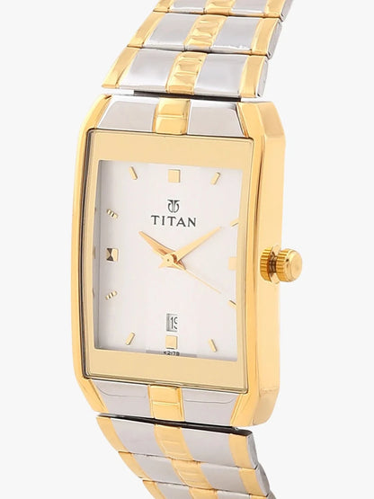 Titan Rectangle Silver Dial Analog Watch With Date Display & Metal Strap  - NT9151BM01