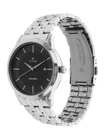Titan Round Black Dial Analog Watch - NU1584SM04