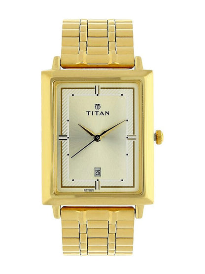 Titan Rectangular Champagne Dial Analog Watch - NU1715YM02