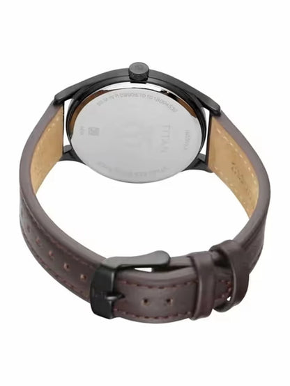 Titan Round Black Dial Analog Watch With Leather Strap  - NU1802NL01