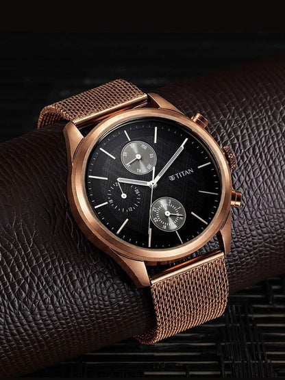 Titan Neo Round Black Dial Analog Watch - NU1805QM05