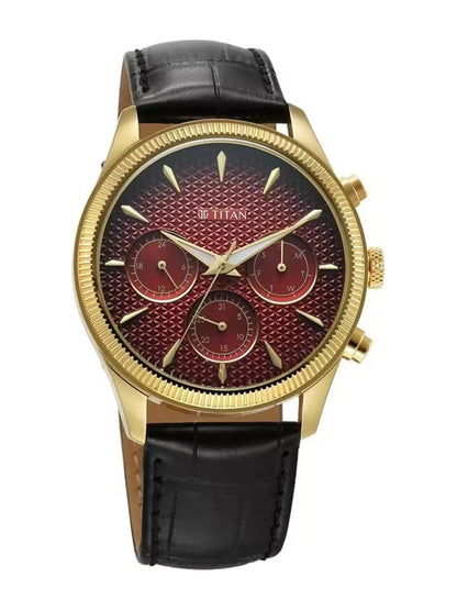 Titan Round Black Dial Analog Watch With Metal Strap - NU1805YL01-MS