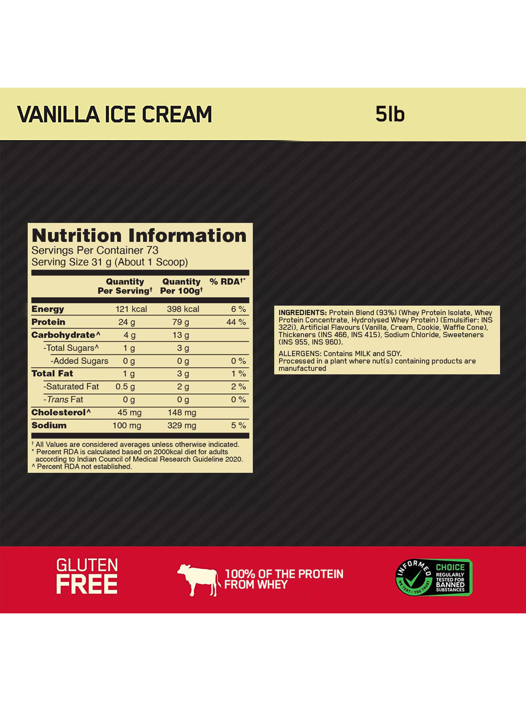 ON Gold Standard 100% Whey Protein Vanilla Ice Cream Powder (2.27 kg)