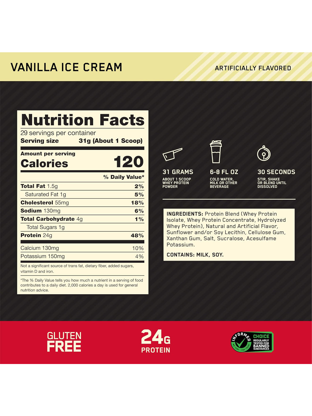 ON Gold Standard 100% Whey Protein Vanilla Ice Cream Powder 899 g