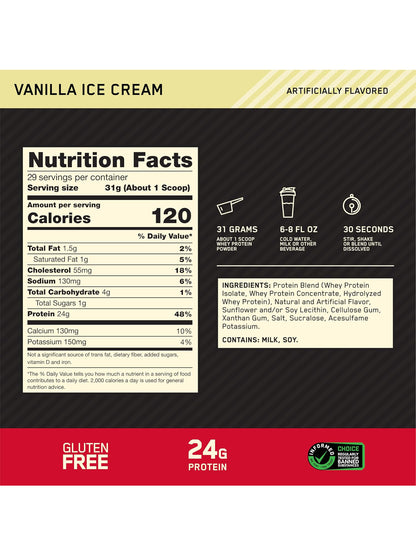 ON Gold Standard 100% Whey Protein Vanilla Ice Cream Powder 899 g