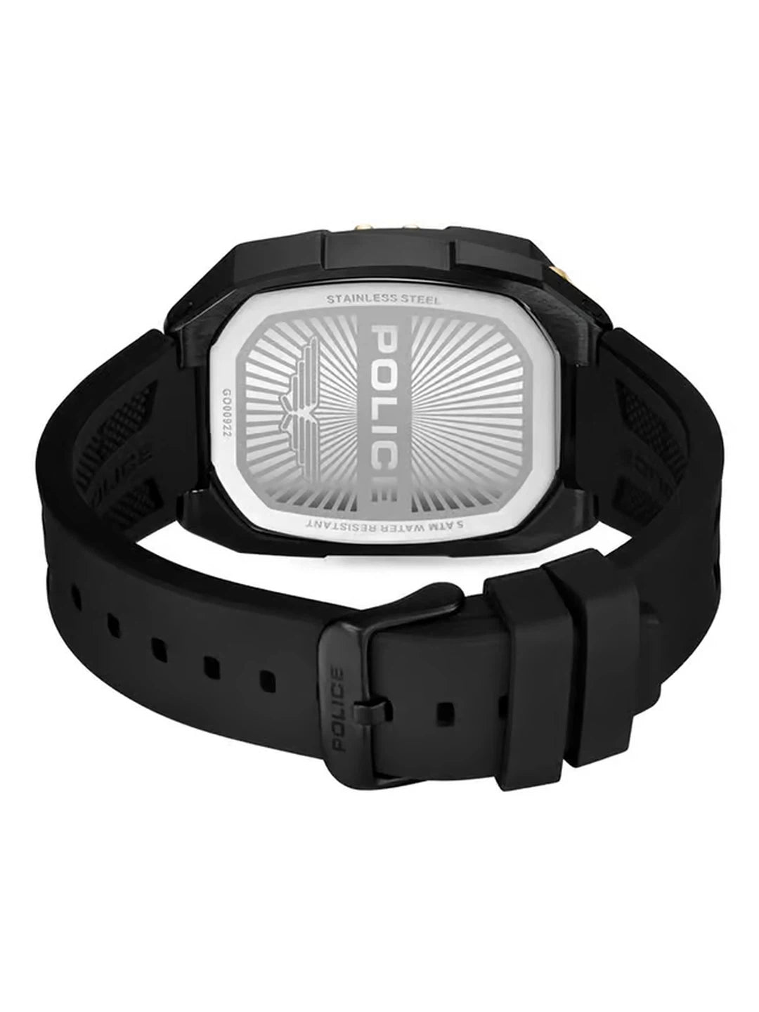 Police Rectangle Black Dial Chronograph Watch With Silicone Strap  - PLPEWGO0092204