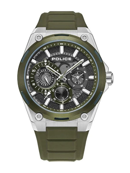 Police Round Grey Dial Multifunction Watch With Green Silicone Strap  - PLPEWJQ2203242