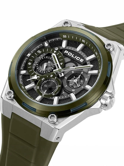Police Round Grey Dial Multifunction Watch With Green Silicone Strap  - PLPEWJQ2203242
