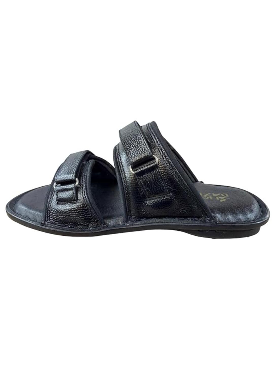 Shoe Bazar Black Genuine Leather Slippers with Velcro for Men