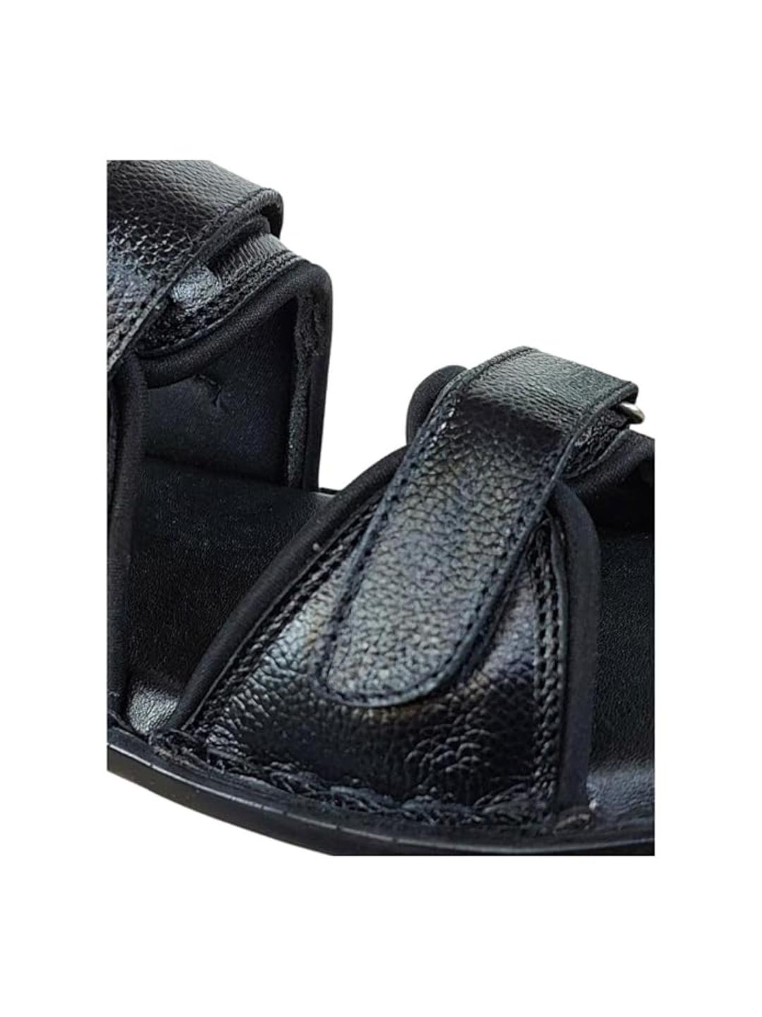 Shoe Bazar Black Genuine Leather Slippers with Velcro for Men