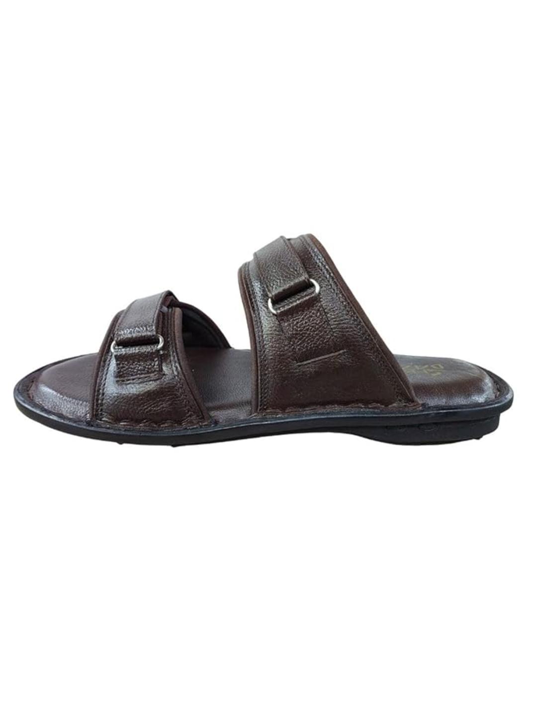 Shoe Bazar Brown Genuine Leather Slippers with Velcro for Men