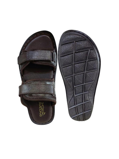Shoe Bazar Brown Genuine Leather Slippers with Velcro for Men