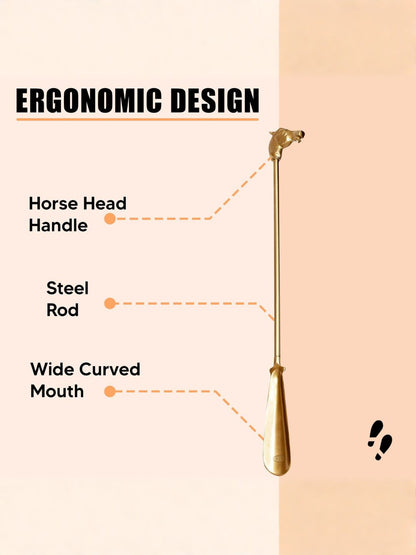 Shoe Mistri Premium Gold Aluminium Brass Coated Shoehorn - 24” Long Horse Head Handle