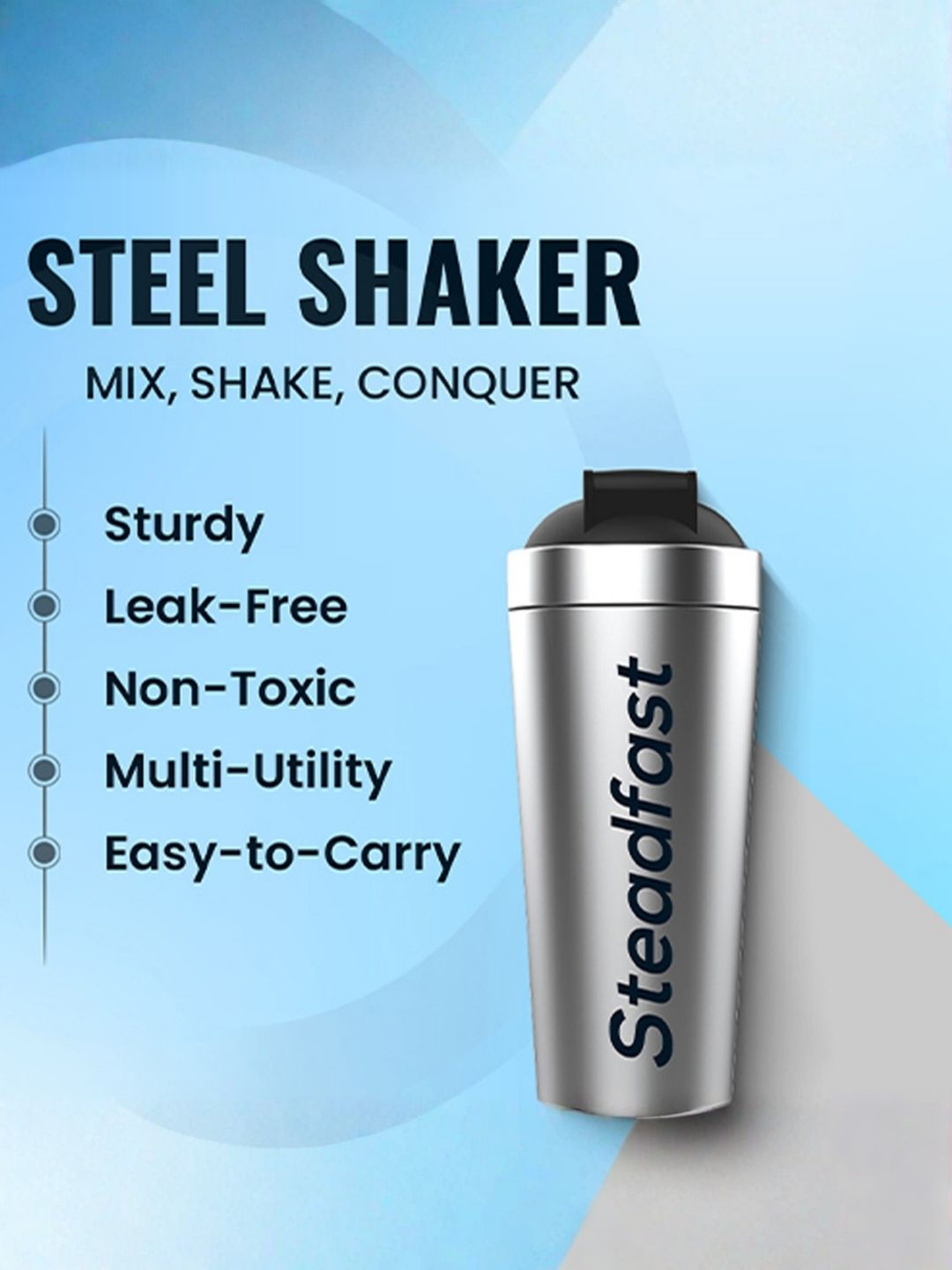 Steadfast Nutrition Stainless Steel Shaker Bottle - Silver (750 ml)