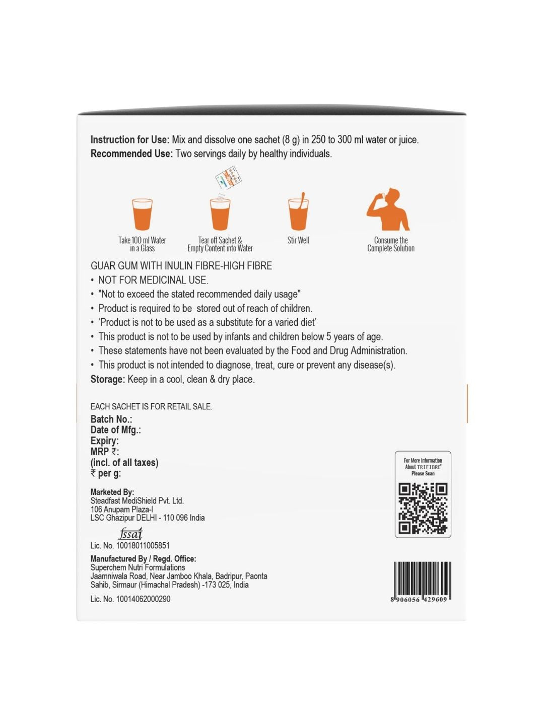Steadfast Nutrition Tri Fibre Clear Soluble Fiber Supplement (30 Sachets)