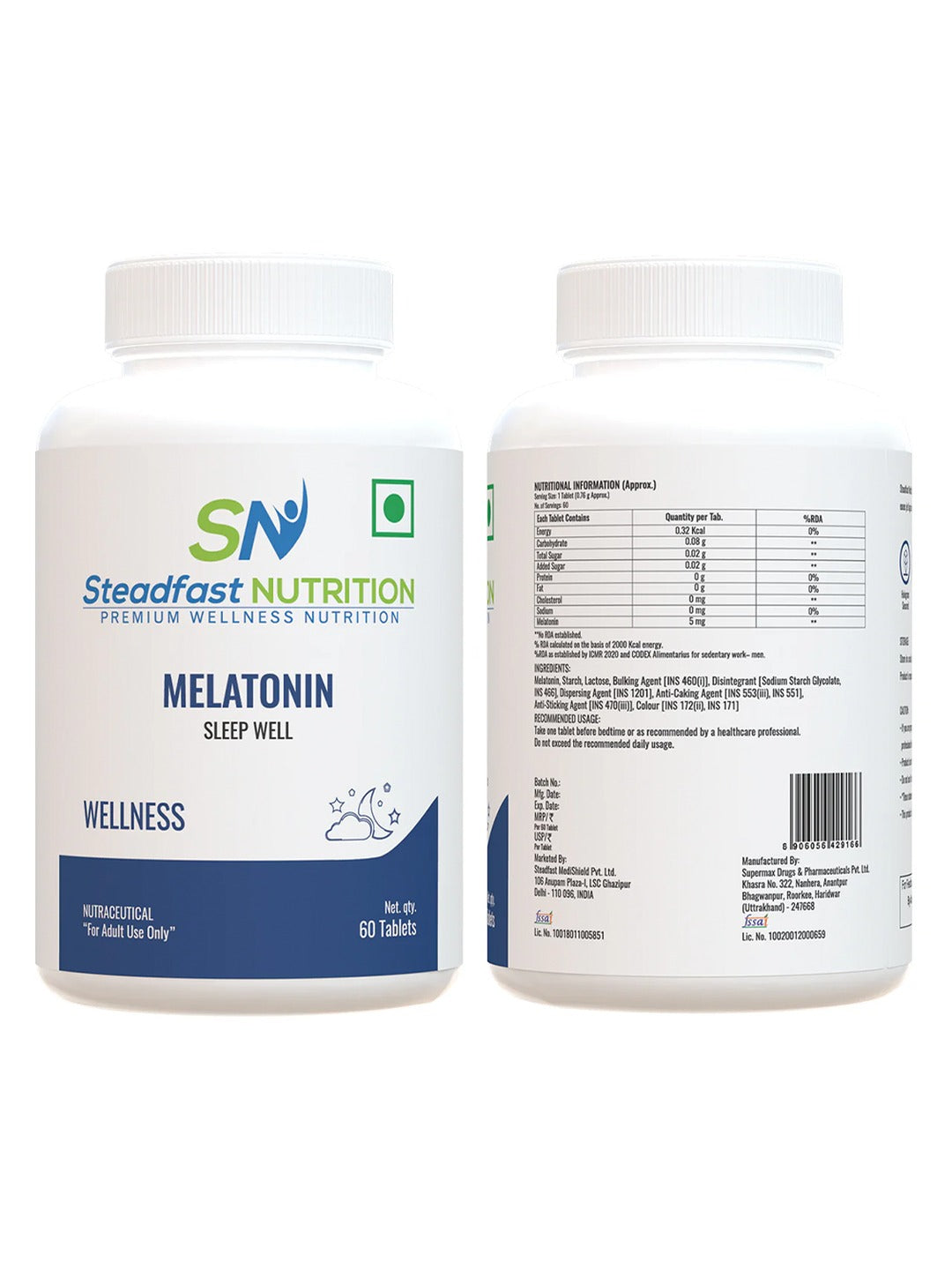 Steadfast Nutrition Melatonin 5 mg Sleep Supplement (60 Tablets)