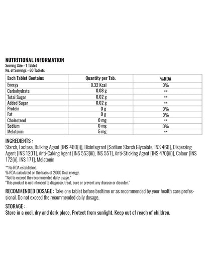 Steadfast Nutrition Melatonin 5 mg Sleep Supplement (60 Tablets)