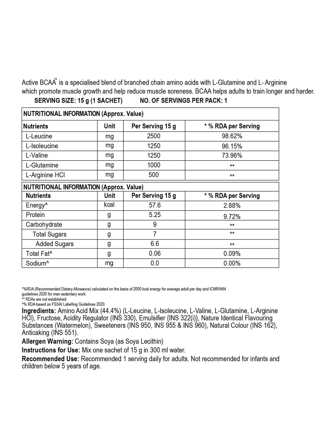 Steadfast Nutrition Active BCAA Supplement