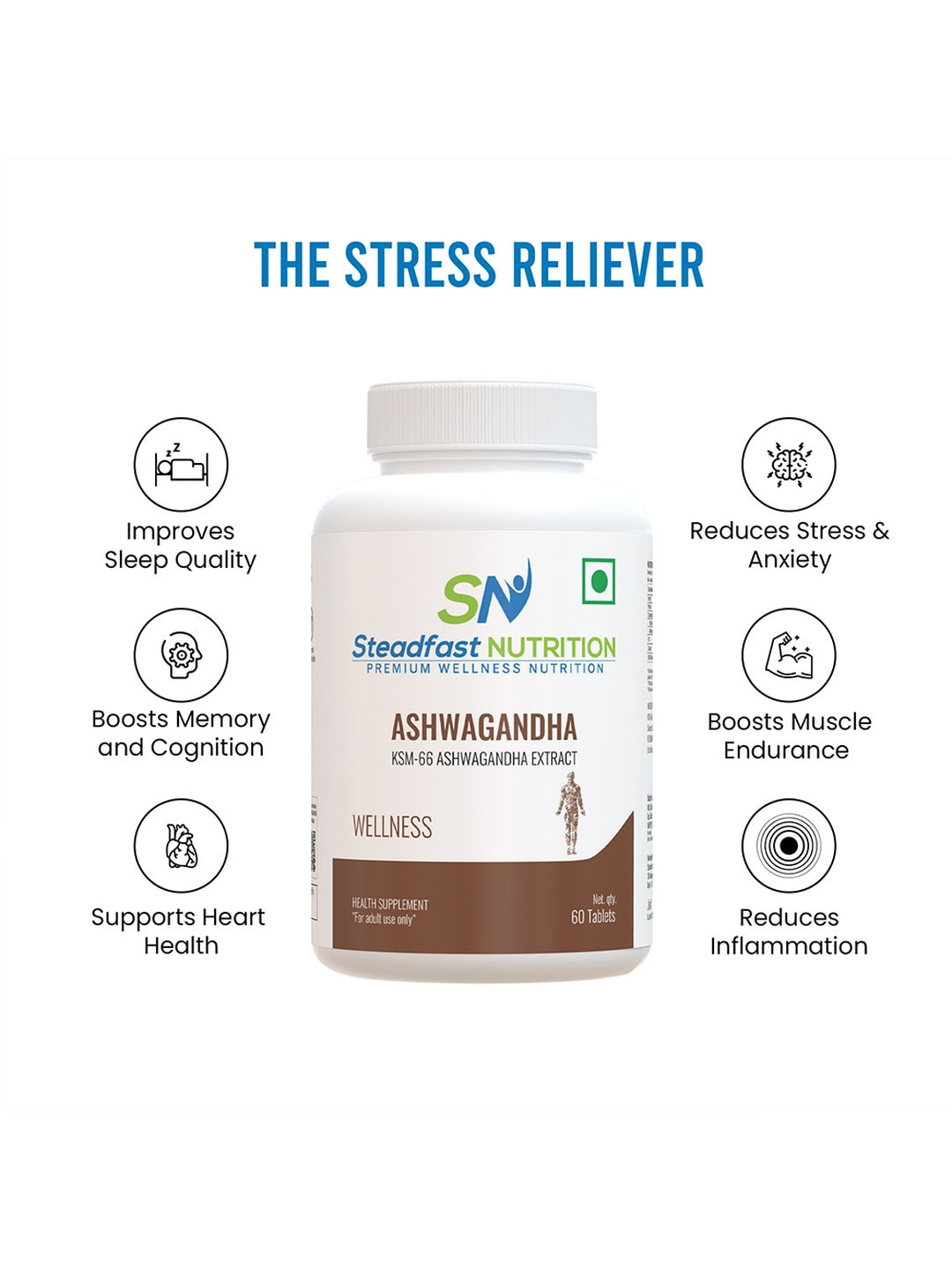 Steadfast Nutrition Ashwagandha KSM-66 Tablets (60 Tablets)