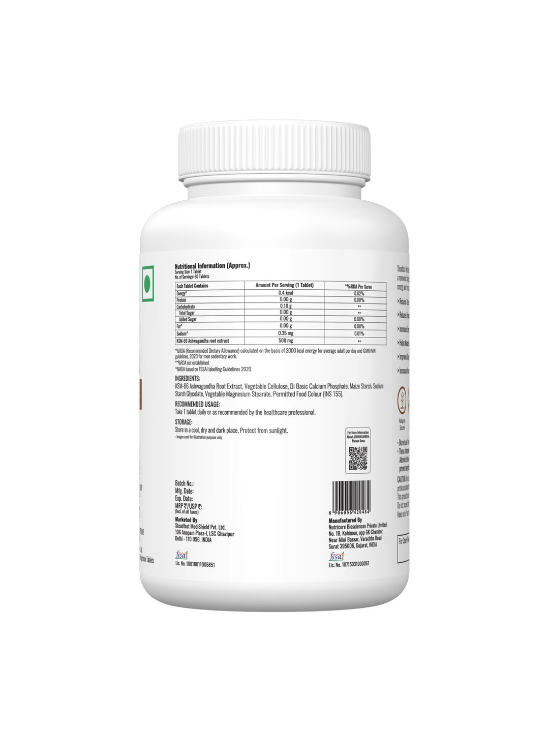 Steadfast Nutrition Ashwagandha KSM-66 Tablets (60 Tablets)