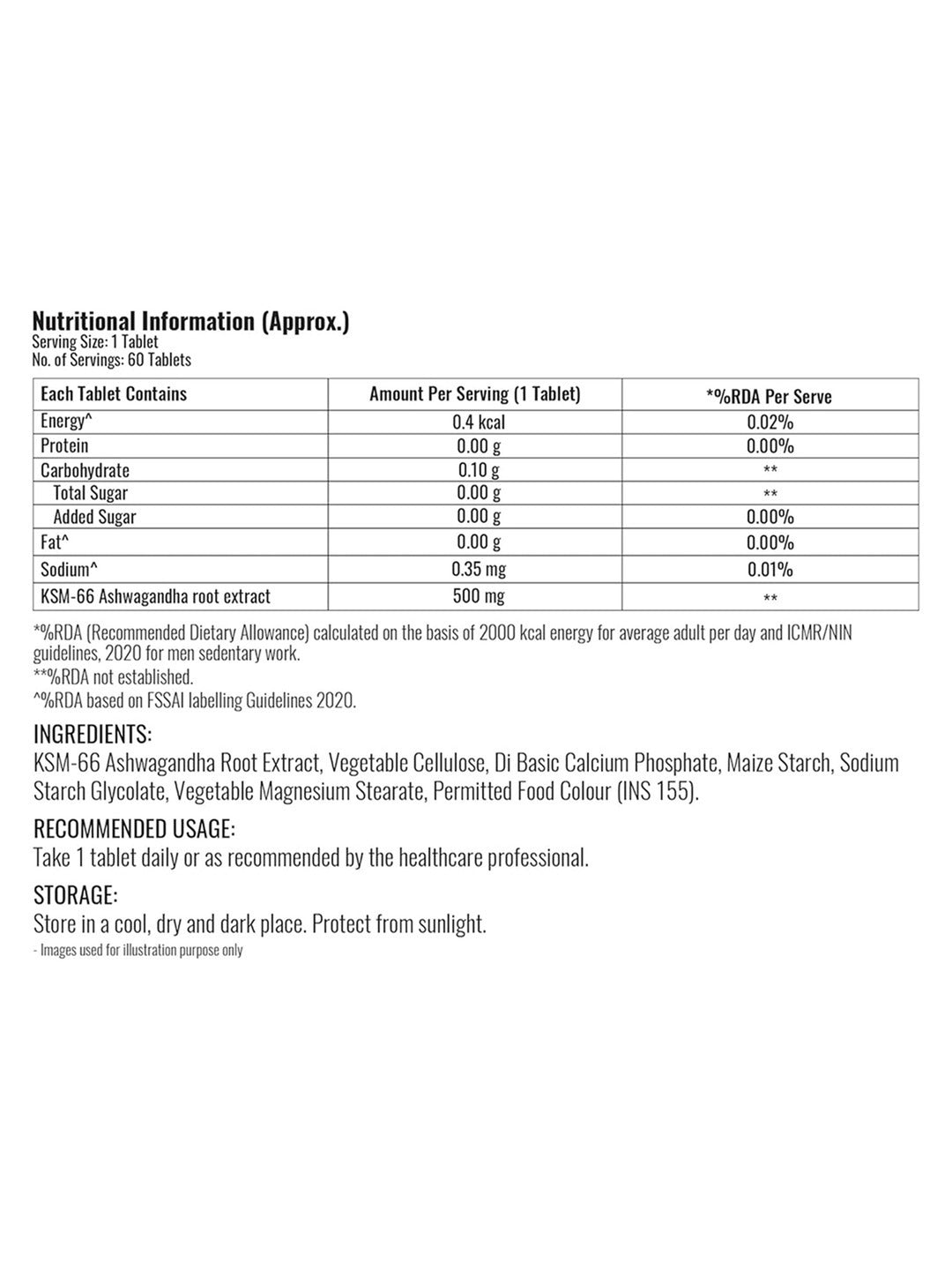 Steadfast Nutrition Ashwagandha KSM-66 Tablets (60 Tablets)