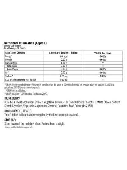 Steadfast Nutrition Ashwagandha KSM-66 Tablets (60 Tablets)