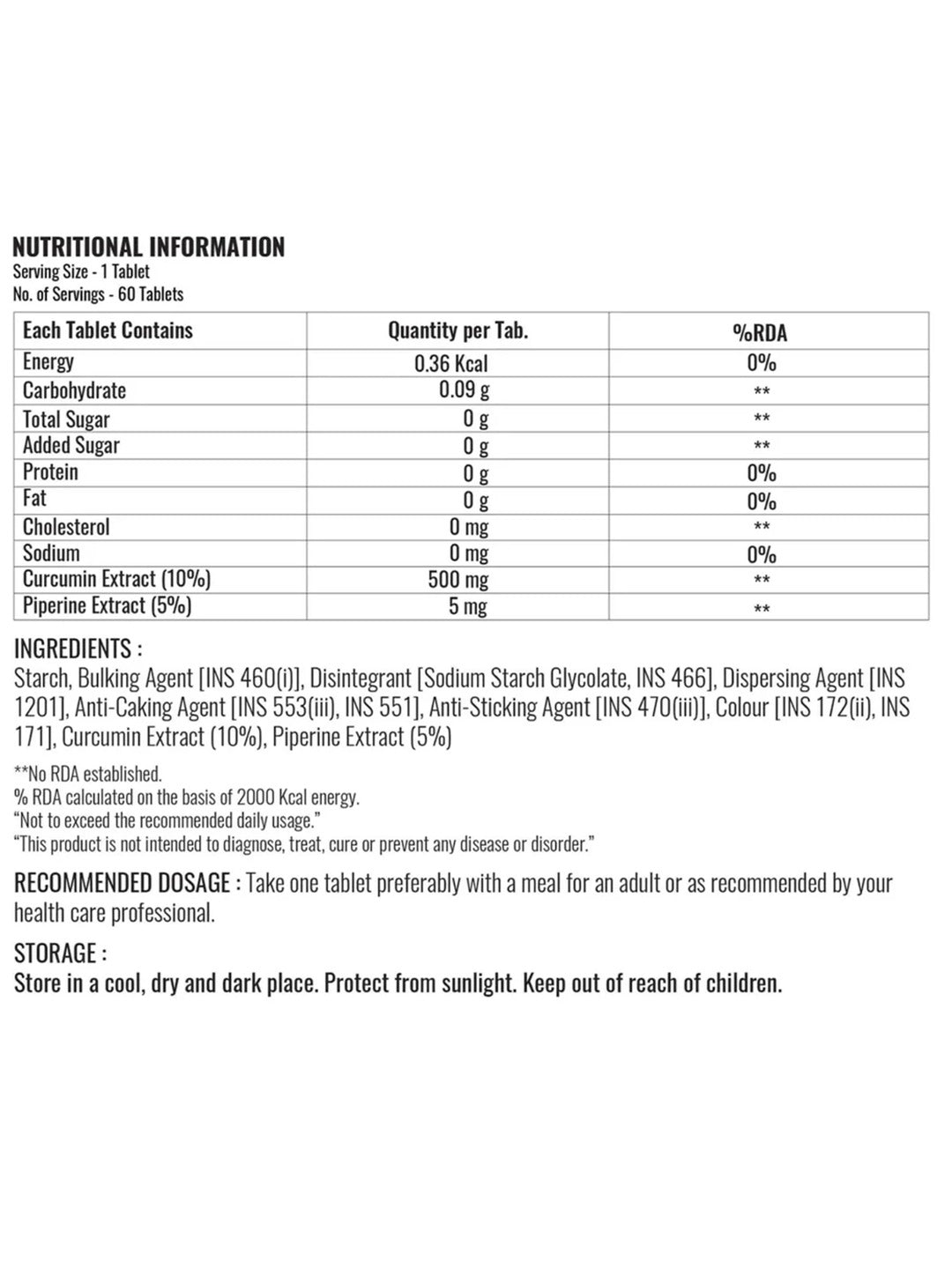 Steadfast Nutrition Curcumin Piperine Supplement (60 Tablets)