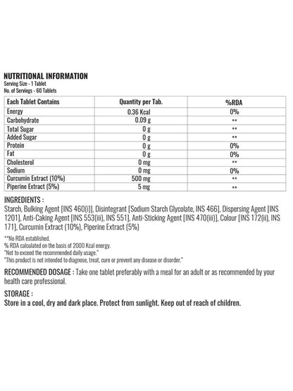 Steadfast Nutrition Curcumin Piperine Supplement (60 Tablets)