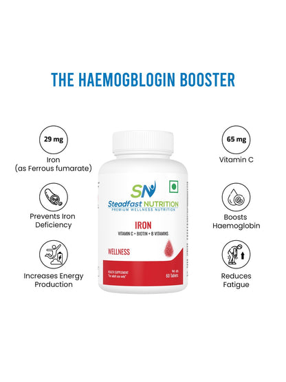 Steadfast Nutrition Iron with Vitamin C, Biotin & B Vitamins (60 Tablets)
