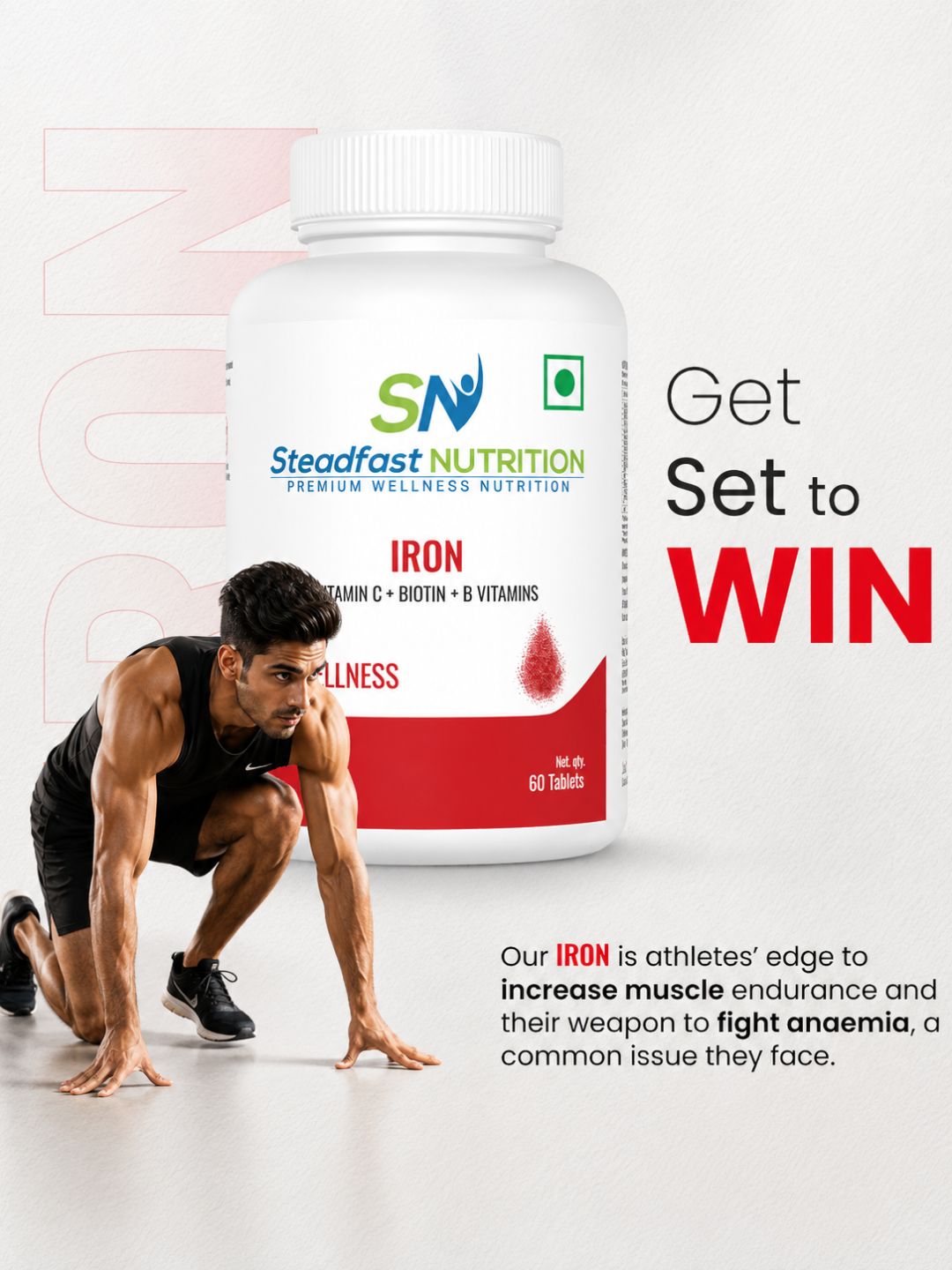 Steadfast Nutrition Iron with Vitamin C, Biotin & B Vitamins (60 Tablets)