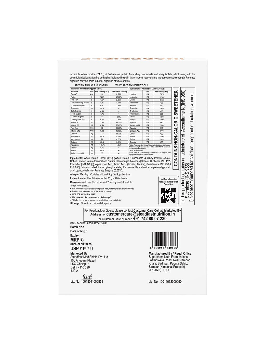 Steadfast Nutrition Incredible Whey Protein