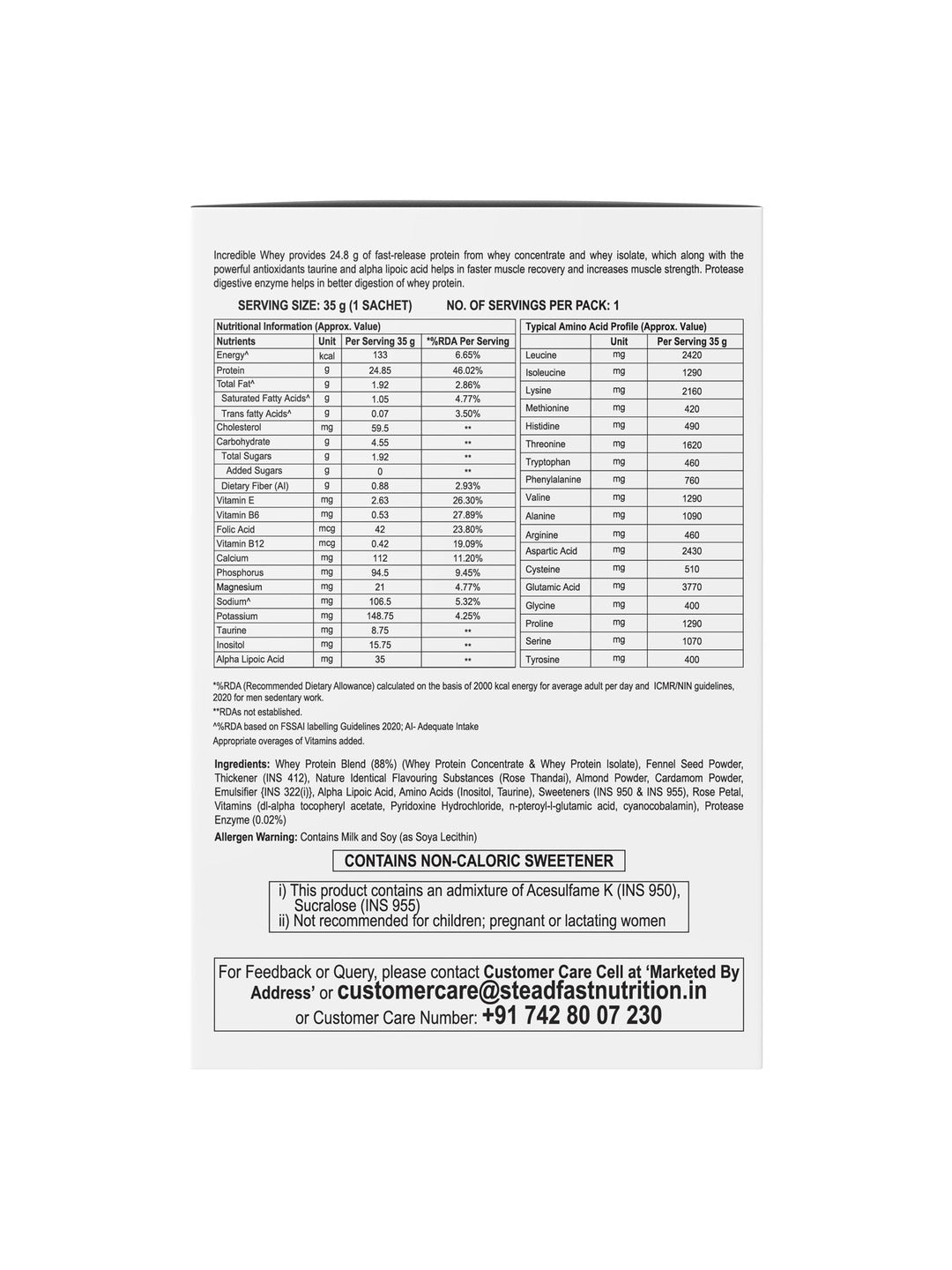 Steadfast Nutrition Incredible Whey Protein - Rose Thandai