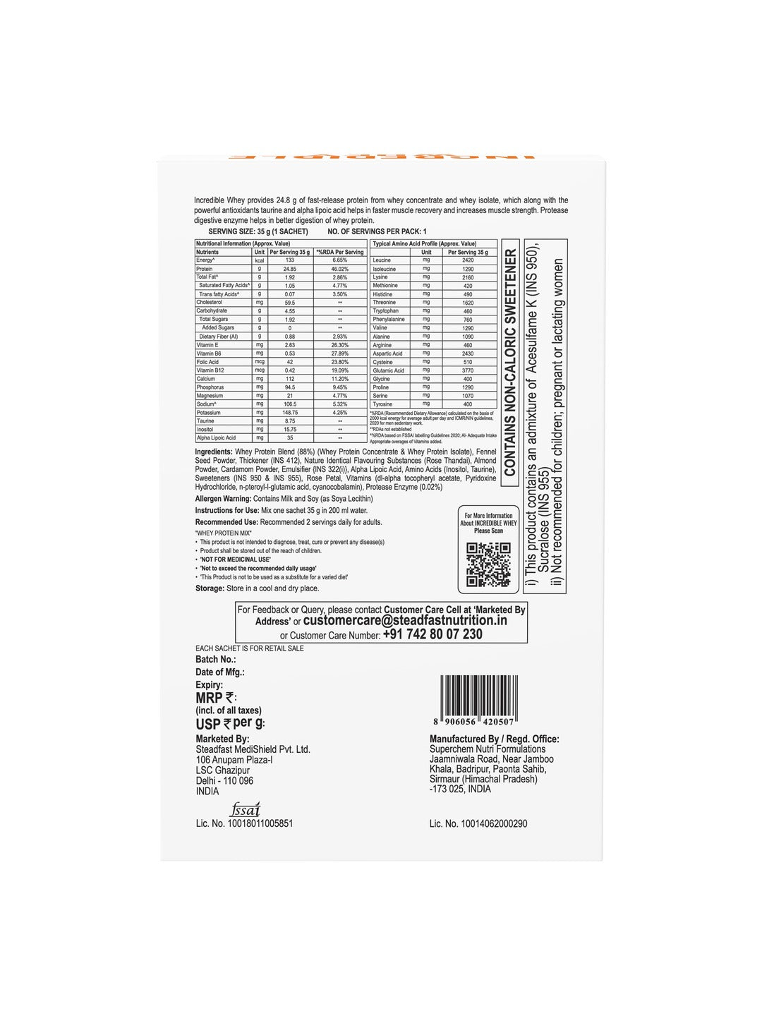 Steadfast Nutrition Incredible Whey Protein - Rose Thandai