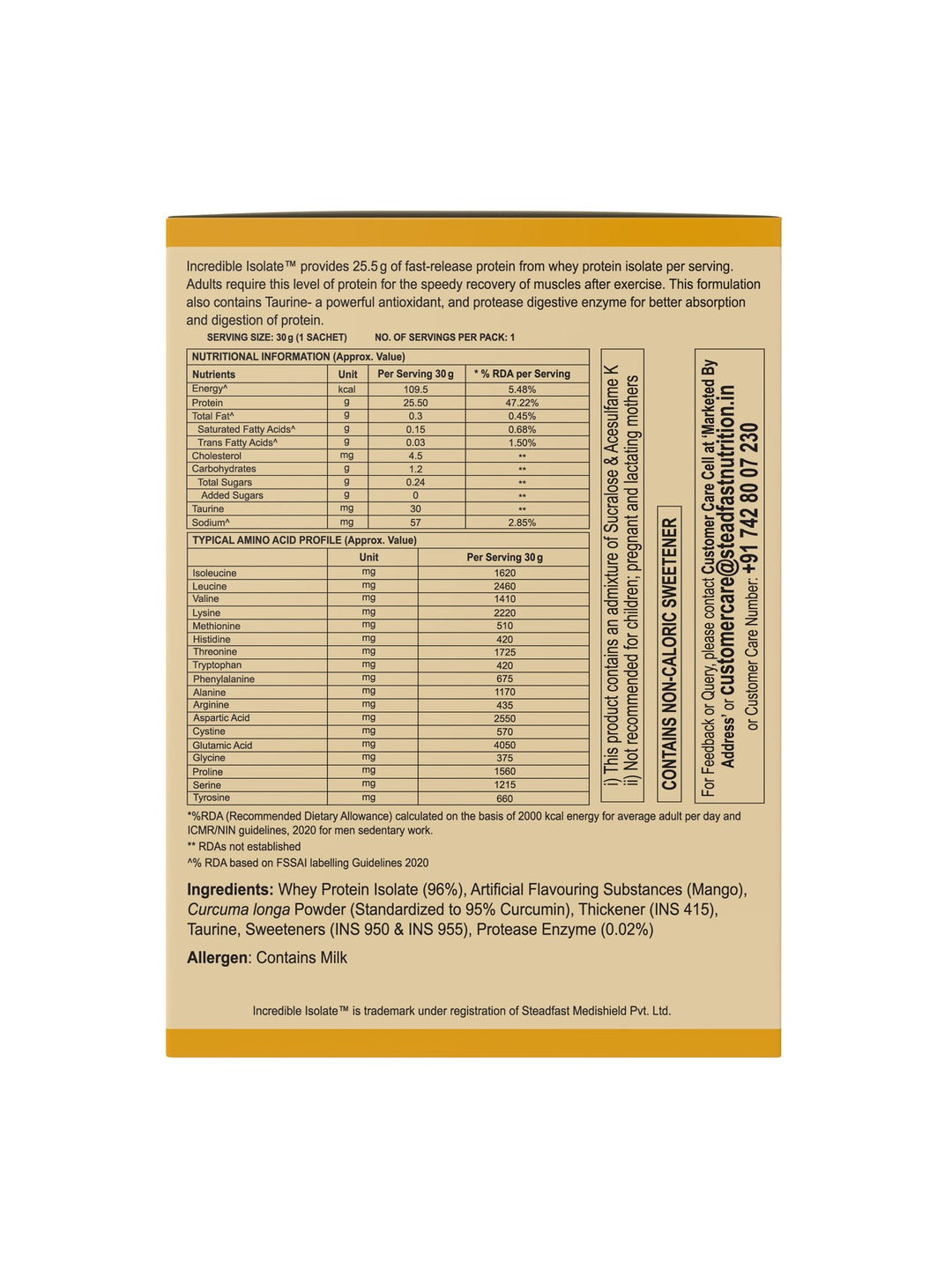 Steadfast Nutrition Incredible Isolate Protein