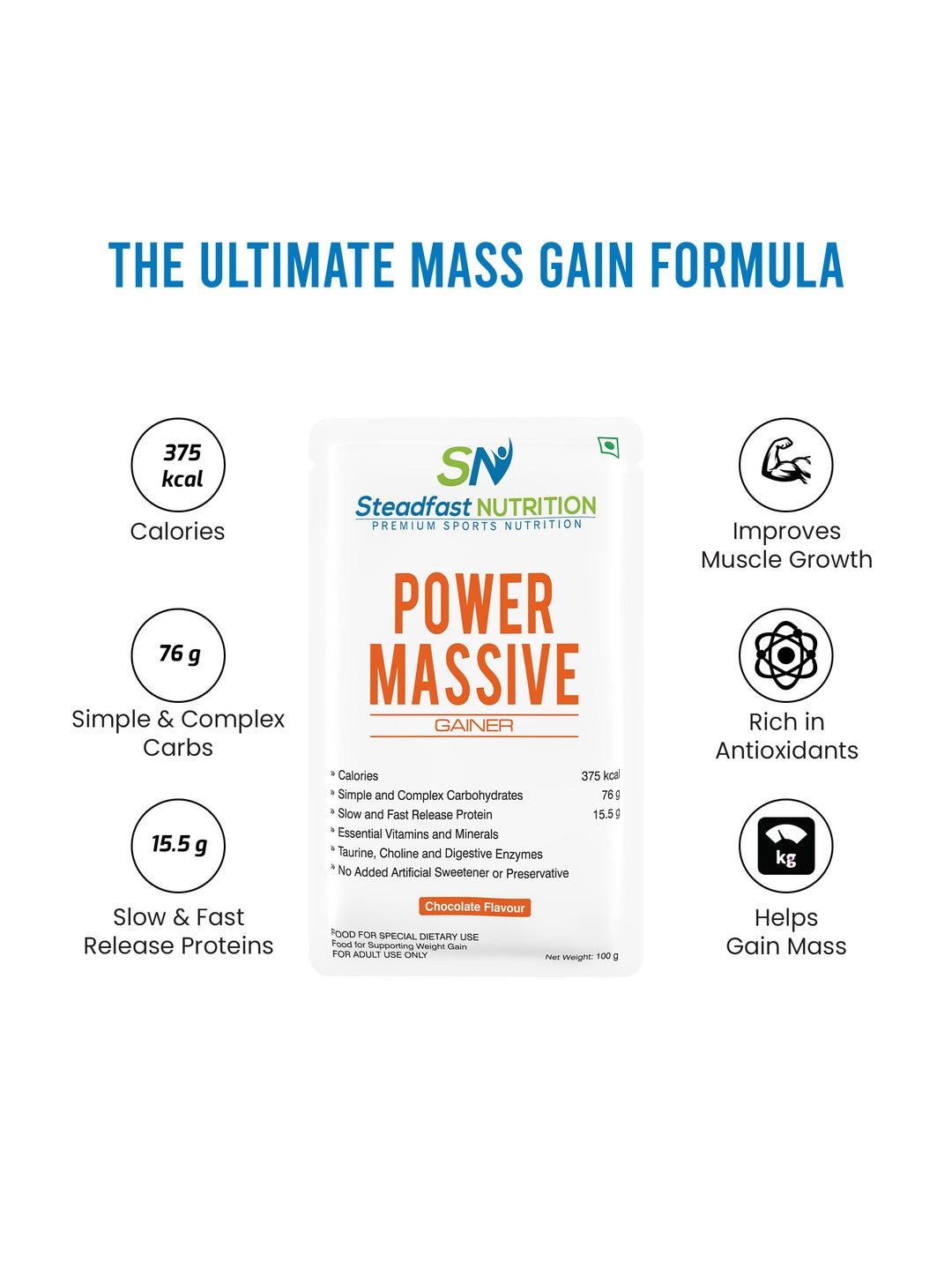 Steadfast Nutrition Power Massive Muscle Mass Gainer - Chocolate (30 Sachets)