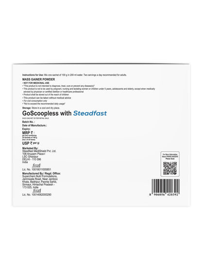 Steadfast Nutrition Power Massive Muscle Mass Gainer - Chocolate (30 Sachets)