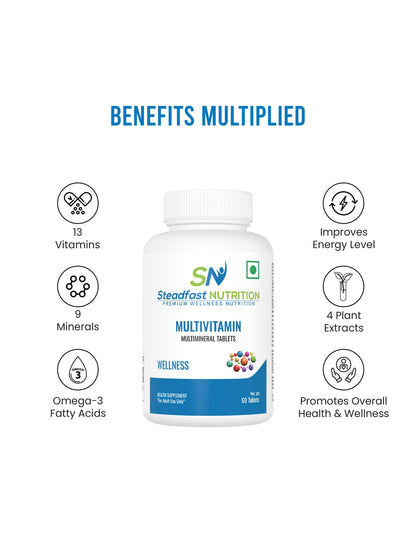 Steadfast Nutrition Multivitamin with Multiminerals & Omega-3 Fatty Acids (60 Tablets)